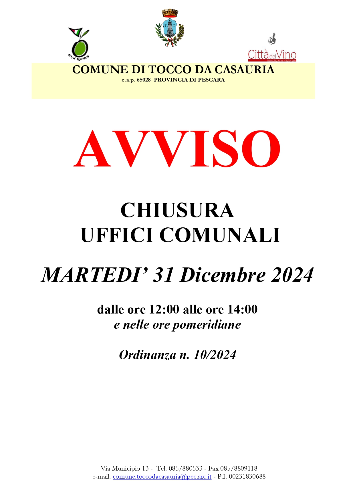 AVVISO CHIUSURA UFFICI