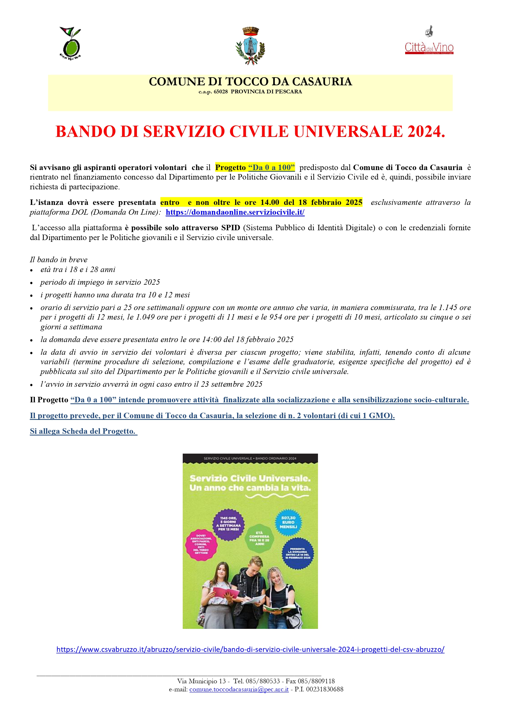 BANDO DI SERVIZIO CIVILE UNIVERSALE 2024